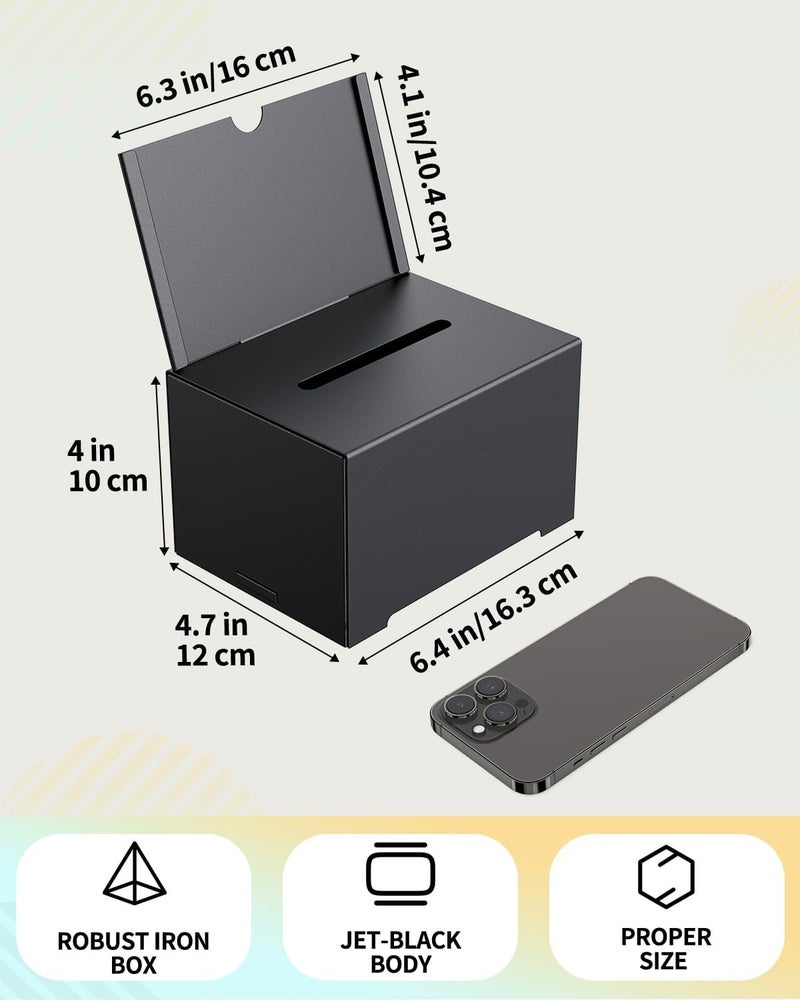 Uniclife Metal Donation Box for Fundraising, Suggestion Box with Slot and Lock, Black Ballot Boxes with Sign Holder, Storage Container for Voting Charity Tip Collection, 6.4" x 4.7" x 4" - Image 4